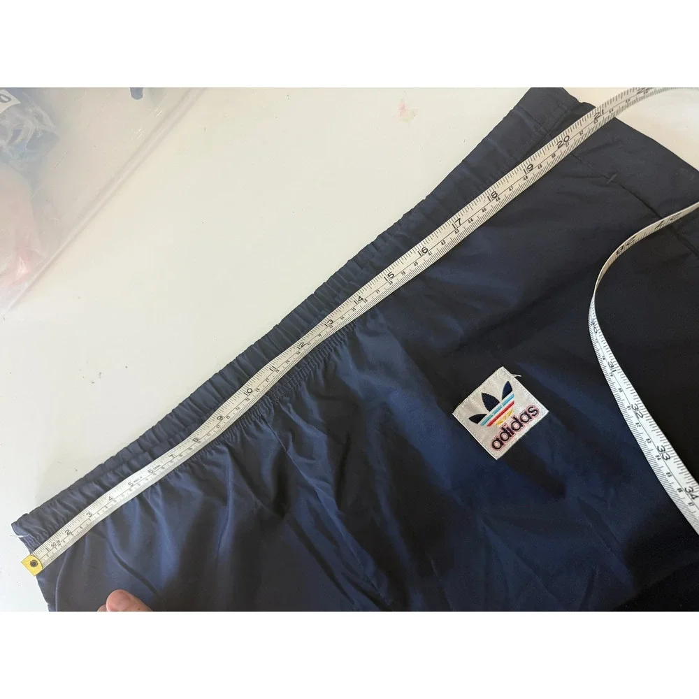 Adidas Unisex Windbreaker Pants L Navy Blue Pull Tie Band Zipper Leg Vintage Y2K